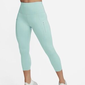 NWT Nike Womens XS Go Firm Support High Waisted Cropped Leggings Pockets Blue